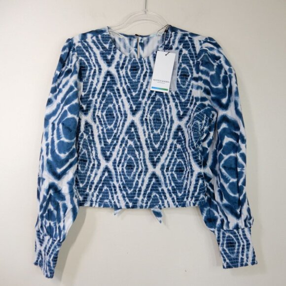 SCOTCH & SODA Smocked Long Sleeve Top Blouse US Size 10 L Bow Back Teal Tie Dye - Picture 9 of 11